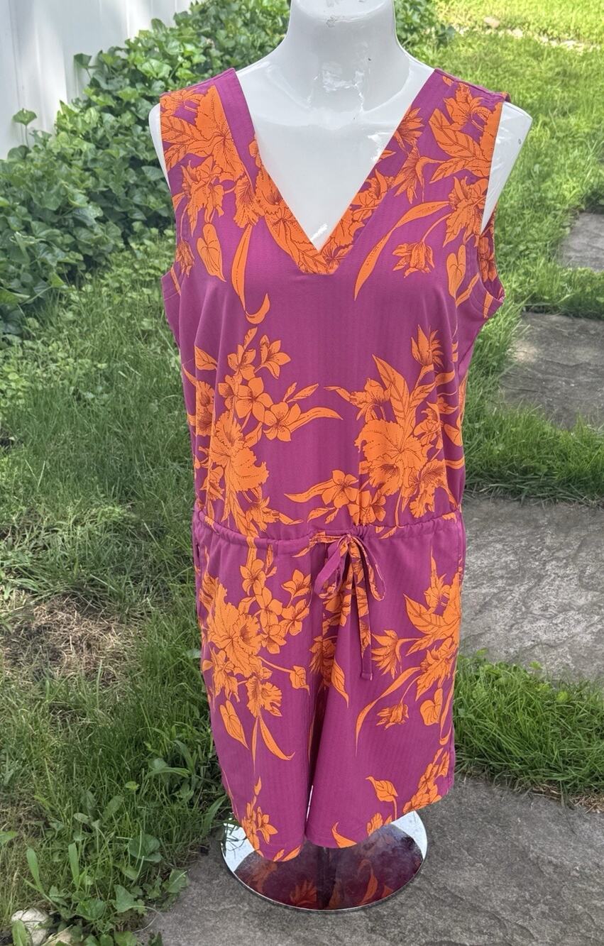 Toad & Co Sunkissed LIV Romper Flame Leaf Stretch Drawstring Waist Pocket L